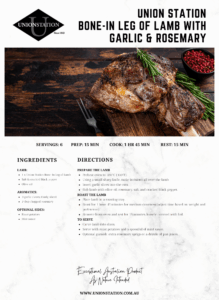 Union Station Bone In Leg of Lamb with Garlic rosemary